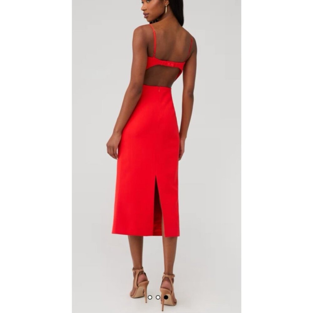 Bardot XS Veinna Dress US 2 Flame Orange Corset Midi Pencil Cut Out NEW - Picture 3 of 15